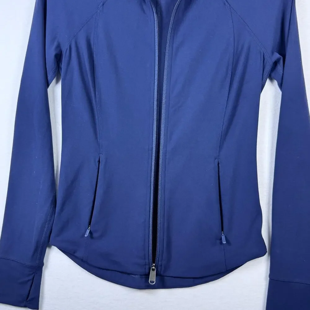 Athleta XS Navy Performance Full Zip Jacket Thumbholes Activewear - Picture 3 of 7